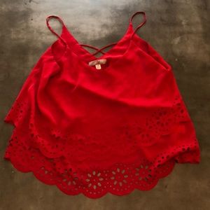 Red Thin Strap tank with scalloped bottom